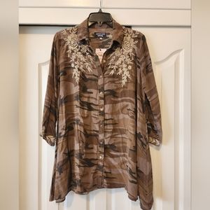 Johnny Was Silk Camo Top